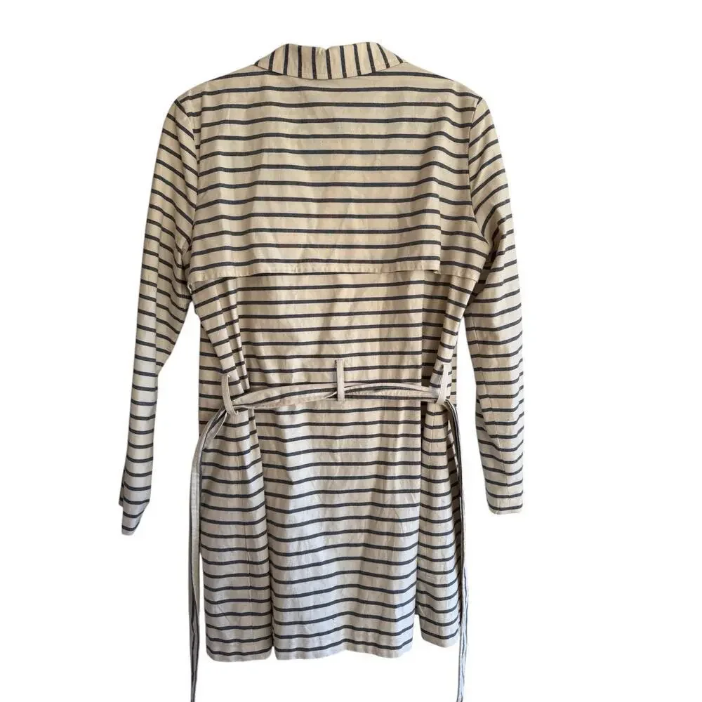 Market & Spruce Striped Belted Trench Jacket Preppy Classic Size Large